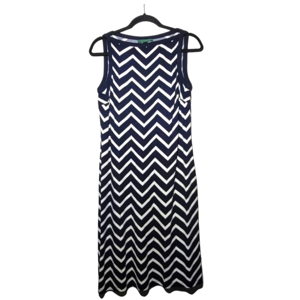 Lauren Ralph Lauren Womens Size 8 Blue & White Chevron sleeveless dress